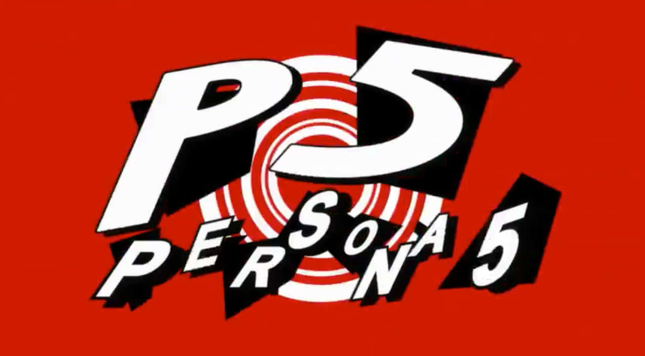 桌布 壁紙 — 大膽的白底黑字「Persona 5」標誌，搭配紅色同心圓，置於純紅色背景上。