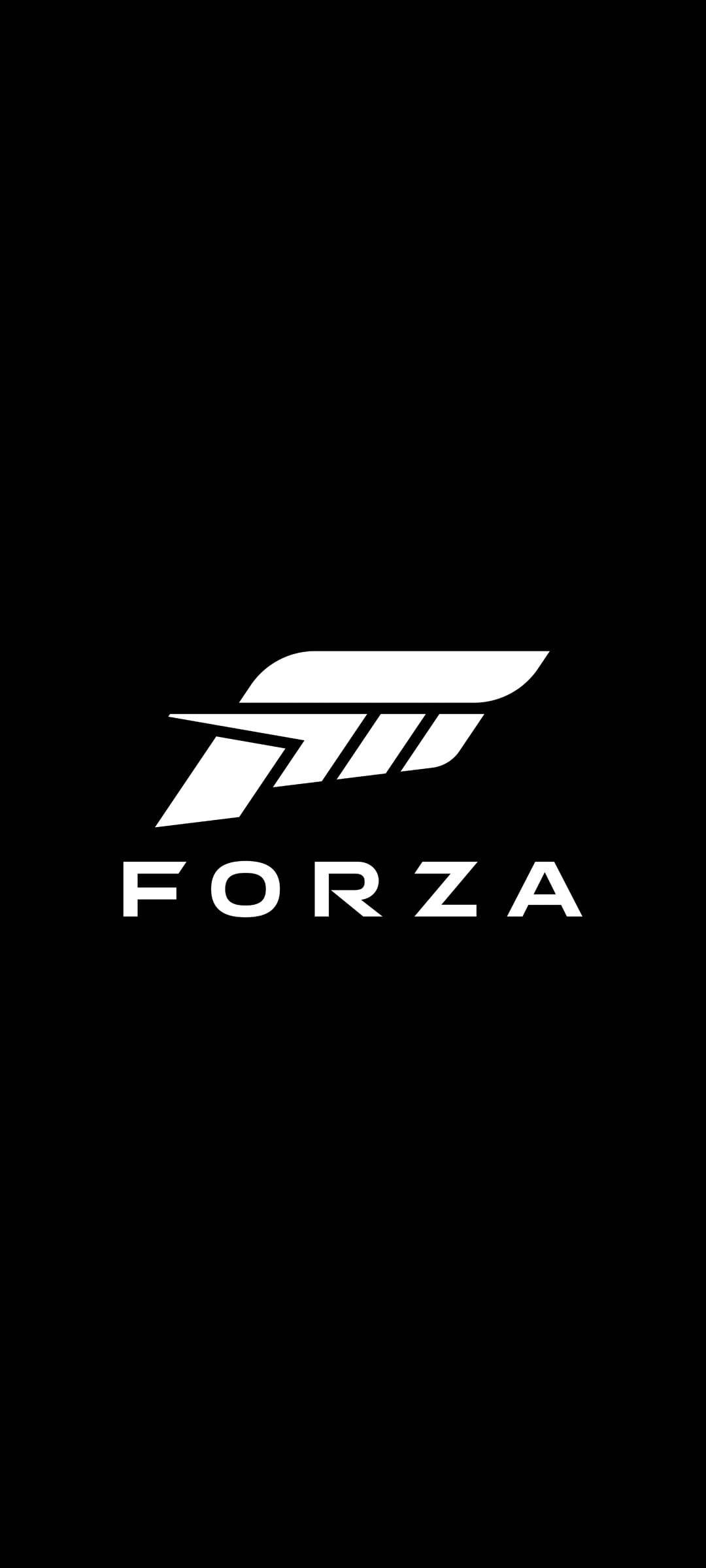 黑色 桌布 壁紙 — 大膽的白色 Forza 標誌，帶有風格化翅膀徽章，居中於純黑色背景上。