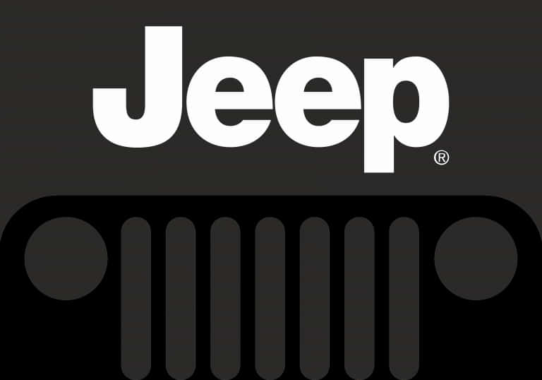 Jeep Logo 桌布 壁紙 — 大膽的白色 Jeep 標誌和標誌性的七槽格柵輪廓，位於深色漸變背景上。