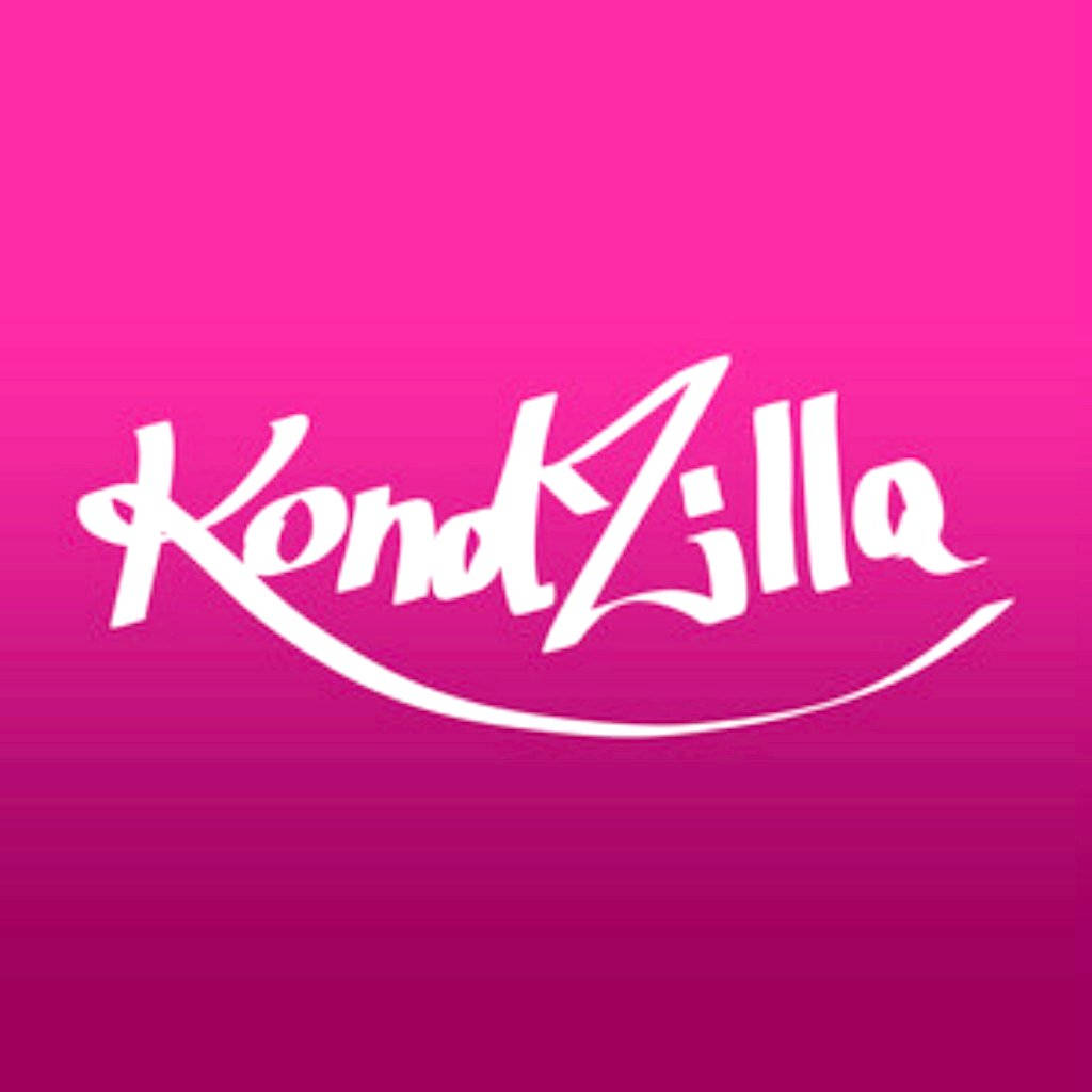 標誌 桌布 壁紙 — 大膽的白色「KondZilla」草書標誌，背景為充滿活力的粉紅到洋紅色漸變。