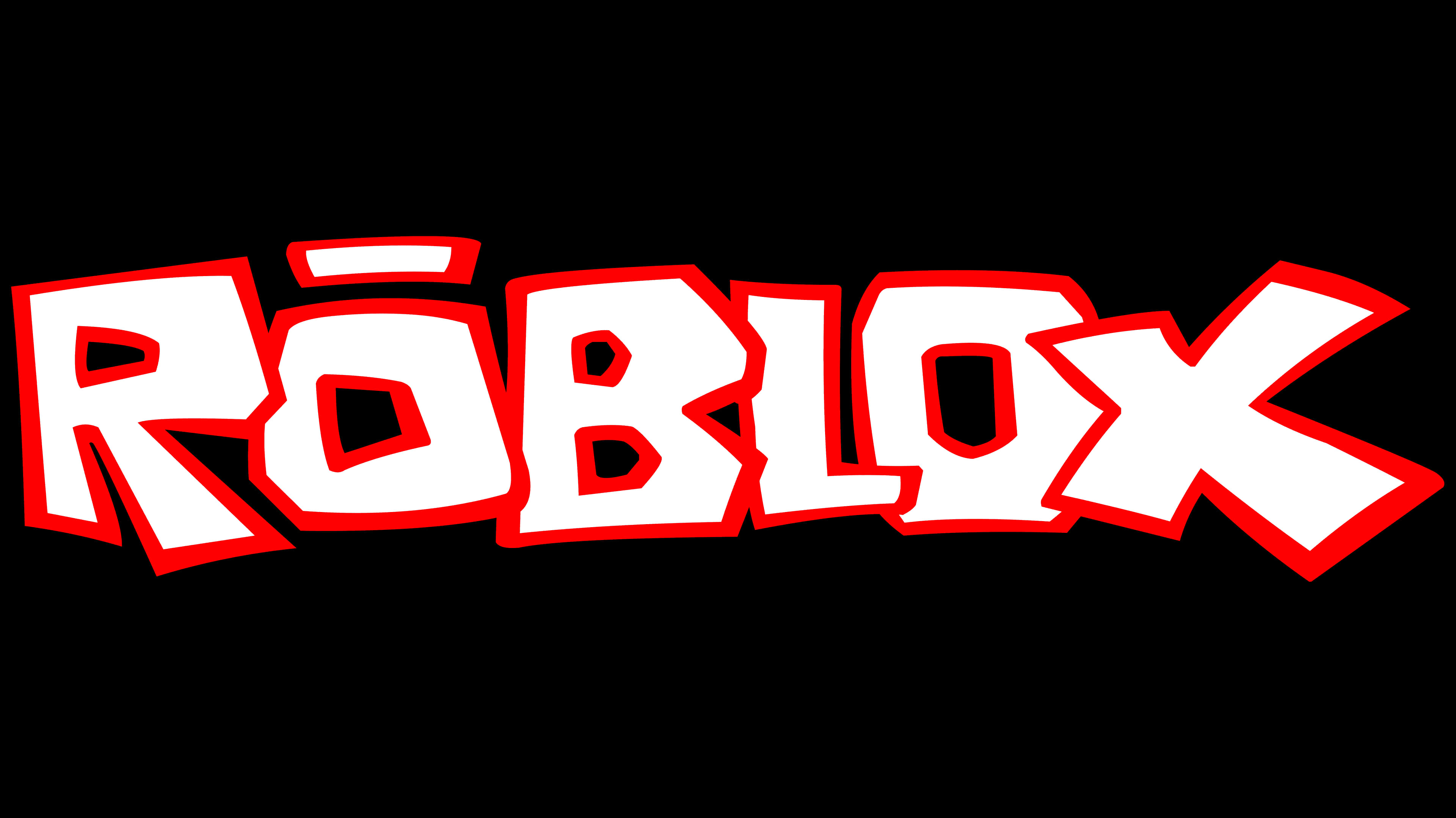 Roblox Logo 桌布 壁紙 — 大膽的白色 Roblox 標誌，帶有紅色輪廓，居中在純黑色背景上。