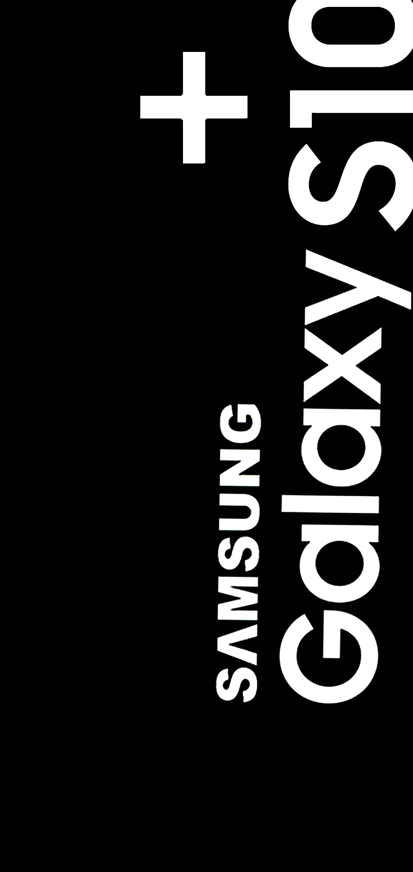 三星 桌布 壁紙 — 大膽的白色 Samsung Galaxy S10 標誌文字在純黑色背景上顯得格外突出。