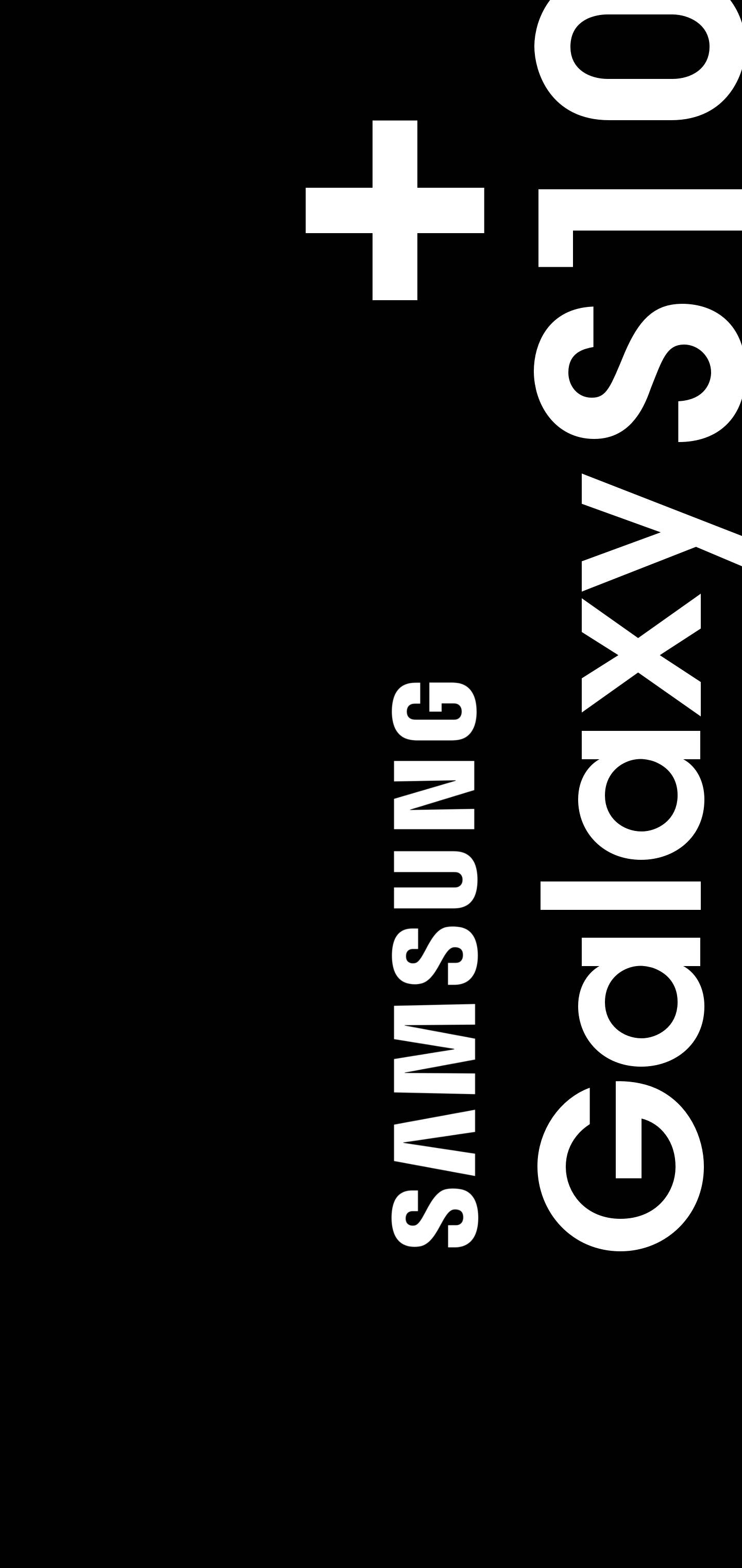 S10+ 桌布 壁紙 — 大膽的白色 Samsung Galaxy S10+ 文字對角線地放在 stark 黑色背景上。