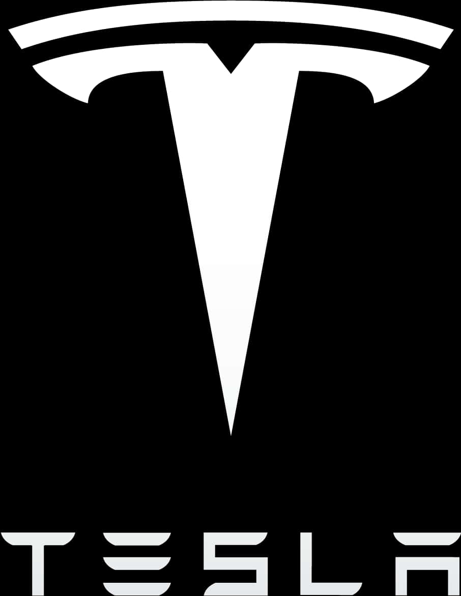 Logo Design 桌布 壁紙 — 大膽的白色 Tesla 標誌，帶有風格化的 T 和品牌名稱，位於純黑色背景上。