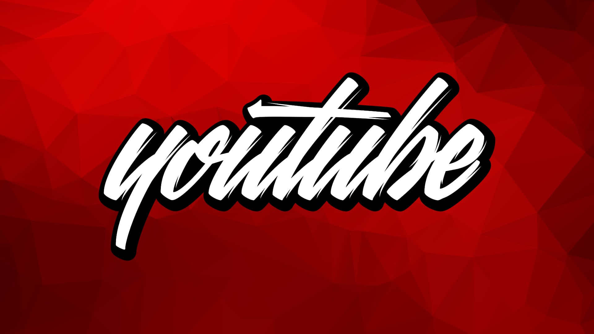 YouTube Logo 桌布 壁紙 — 大膽的白色 YouTube 標誌，帶有黑色輪廓，居中在鮮豔的紅色多邊形背景上。