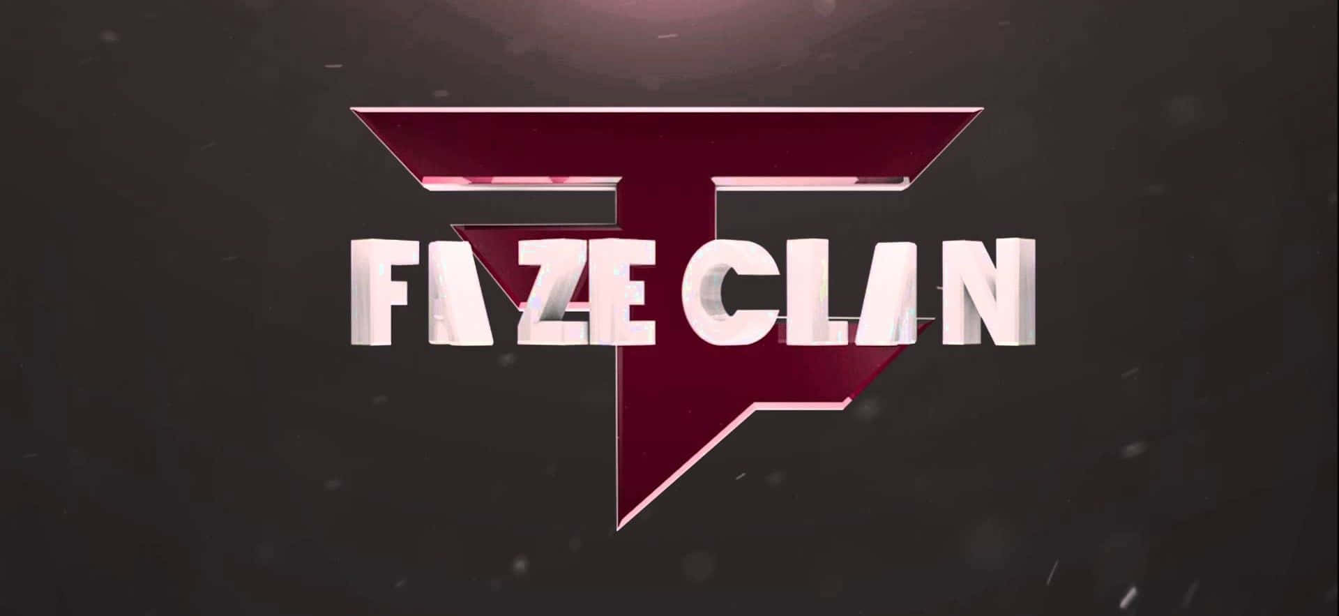 YouTube 桌布 壁紙 — 大膽的白色3D文字顯示FAZE CLAN，帶有栗色棱角標誌，背景為深色紋理，帶有浮動粒子。