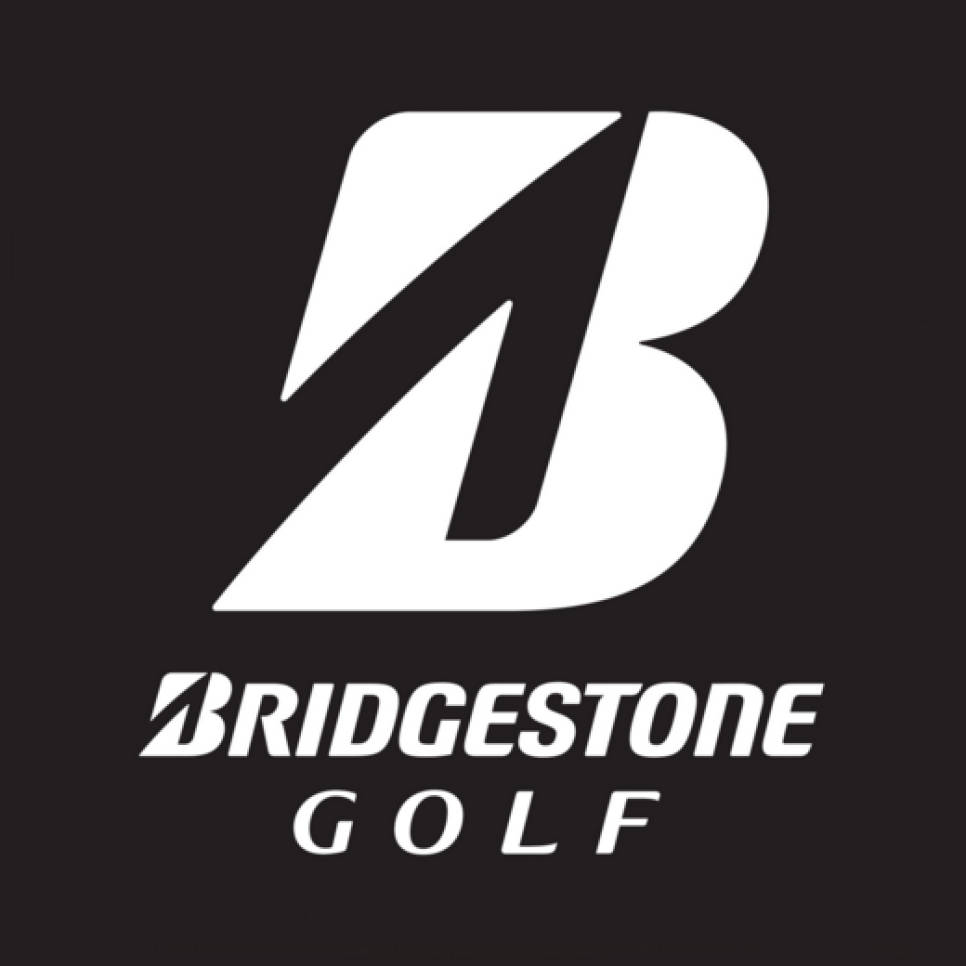 高爾夫 桌布 壁紙 — 大膽的白色Bridgestone Golf標誌，搭配純黑色背景及簡潔現代字體。