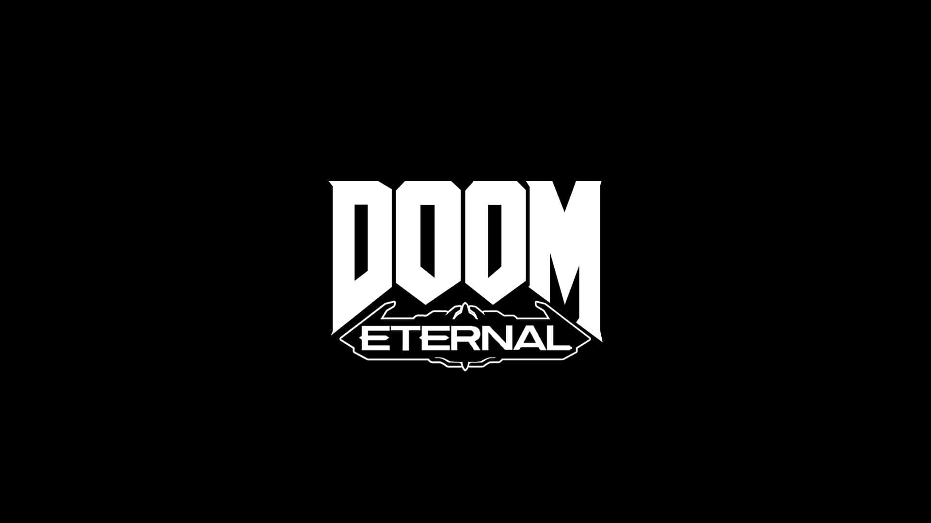 毀滅戰士：永恆 桌布 壁紙 — 大膽的白色Doom Eternal標誌居中於純黑色背景上，帶有銳利的角狀字體。