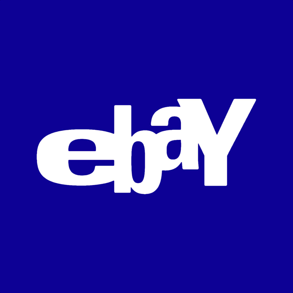 eBay 桌布 壁紙 — 大膽的白色eBay標誌居中在純皇家藍色背景上。