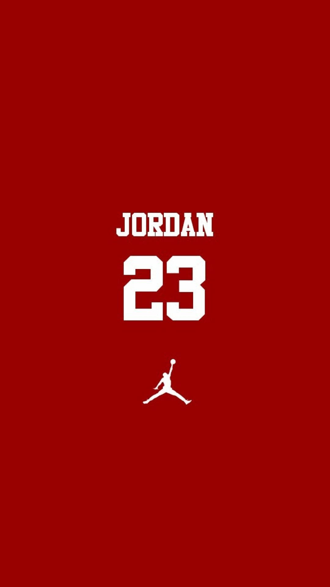 邁克爾·喬丹 桌布 壁紙 — 大膽的白色Jordan 23標誌和剪影，居中在純紅色背景上。
