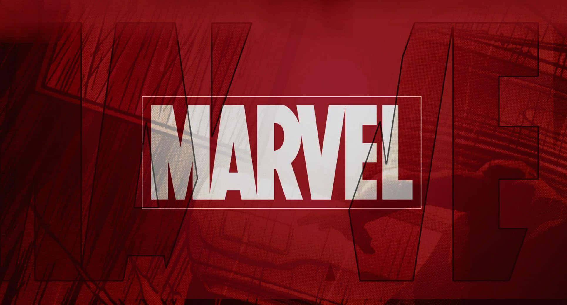 Marvel Universe 桌布 壁紙 — 大膽的白色Marvel標誌居中在深紅色背景上，帶有草圖漫畫線條藝術。