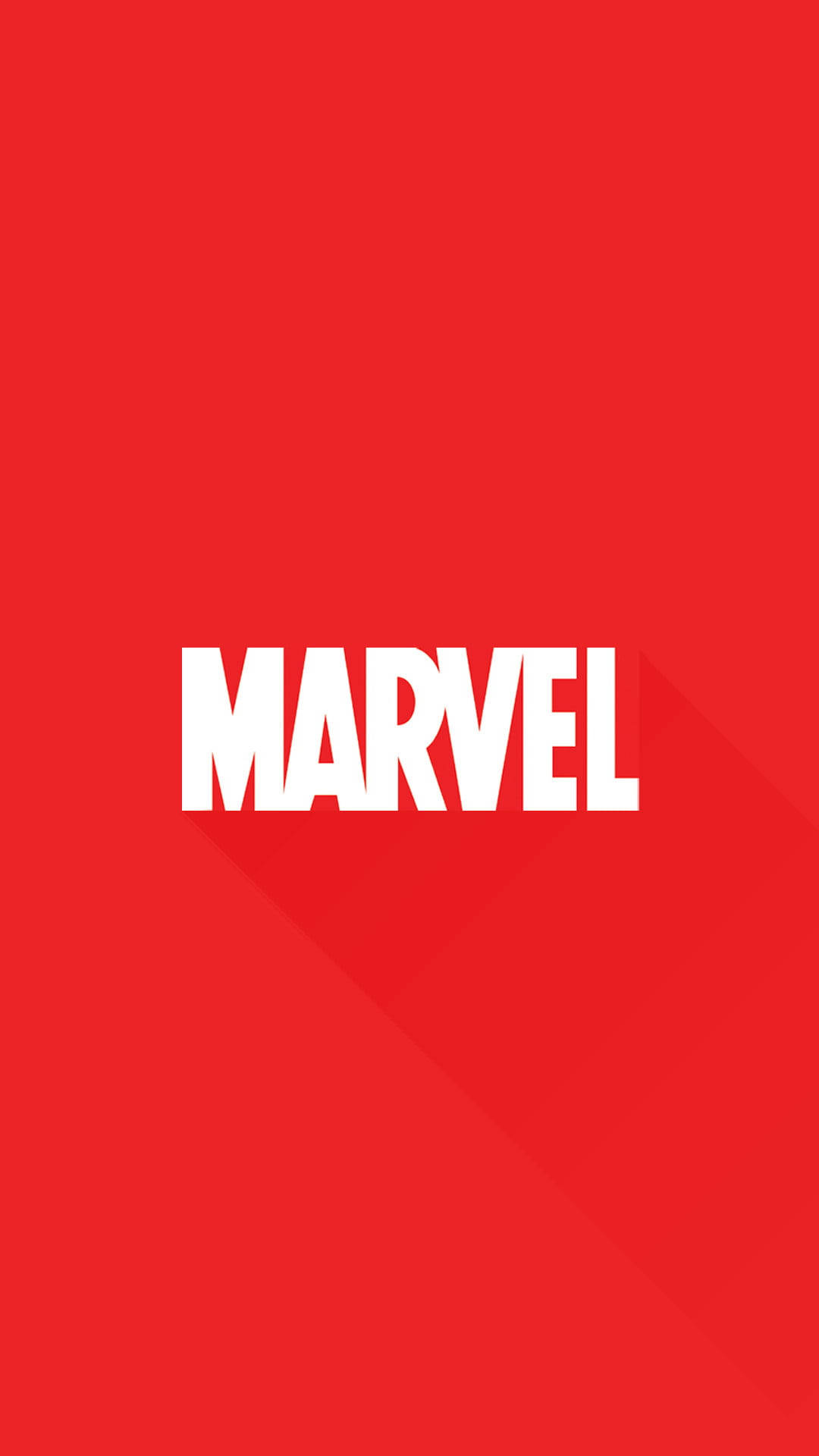 漫威手機 桌布 壁紙 — 大膽的白色Marvel標誌居中在純紅色背景上，帶有微妙的陰影效果。