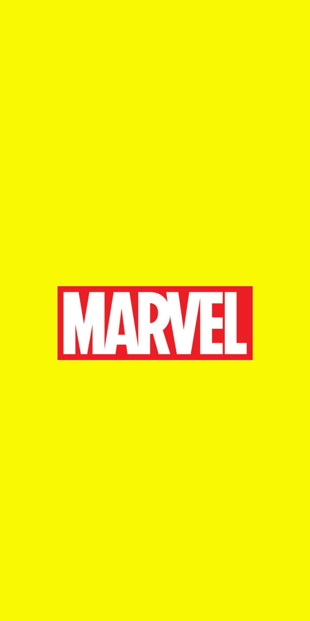 Pixel 3xl Marvel 桌布 壁紙 — 大膽的白色Marvel標誌居中於充滿活力的黃色區域，帶有紅色矩形邊框。