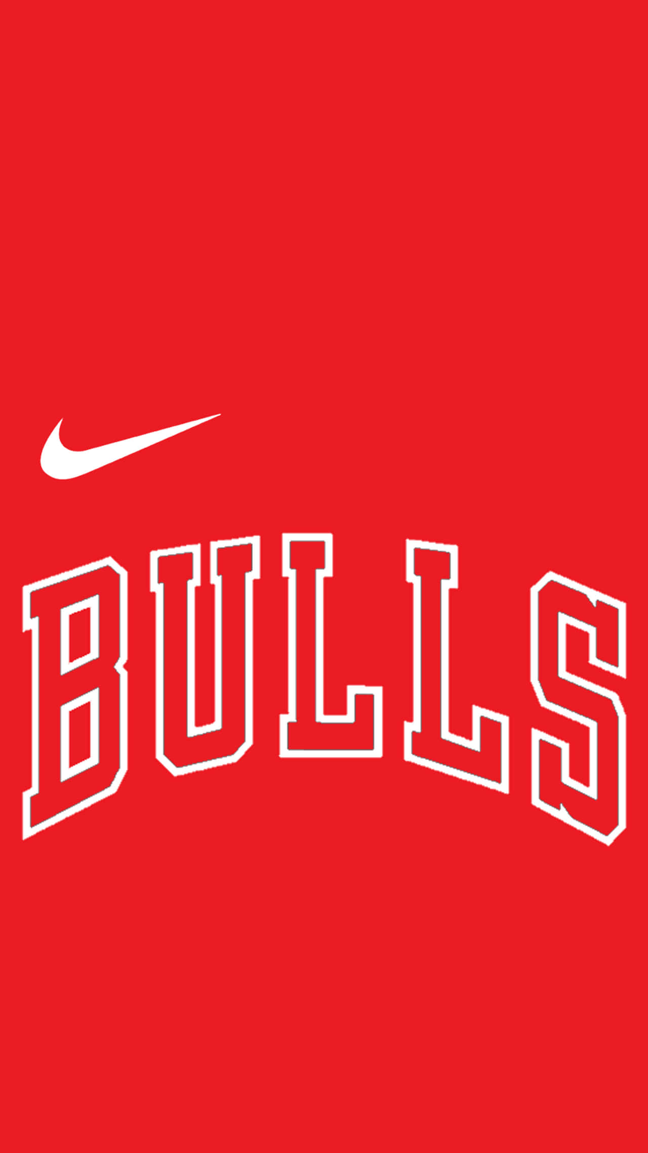 桌布 壁紙 — 大膽的白色Nike勾勾和'BULLS'字樣以粗體字呈現在純紅色背景上。