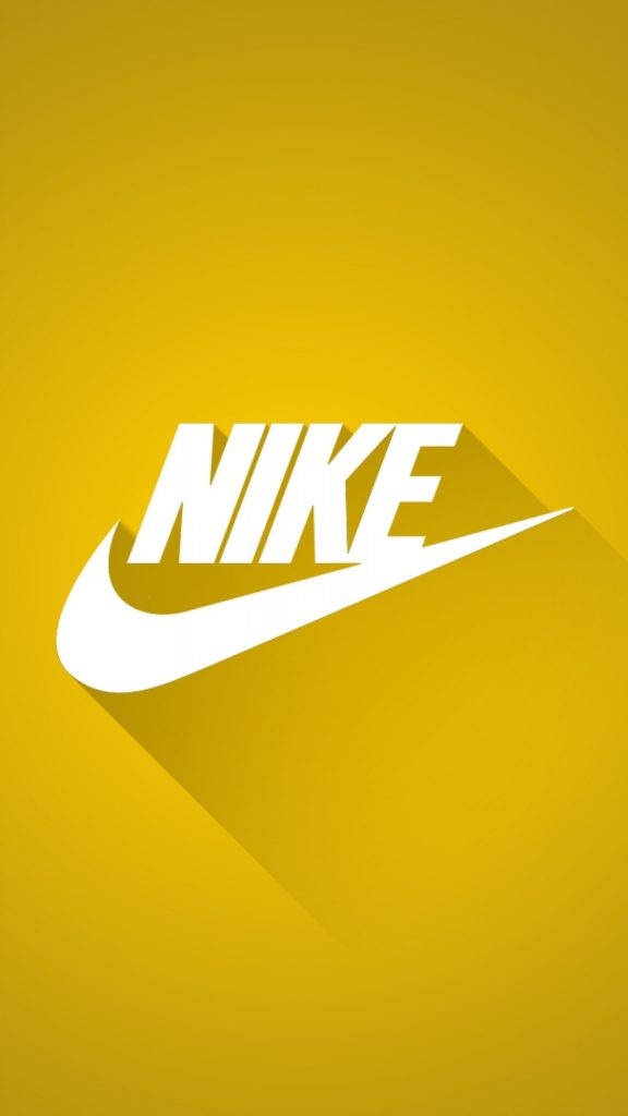 Nike iPhone 桌布 壁紙 — 大膽的白色Nike標誌配以勾號，在純金黃色背景上投下長長的陰影。