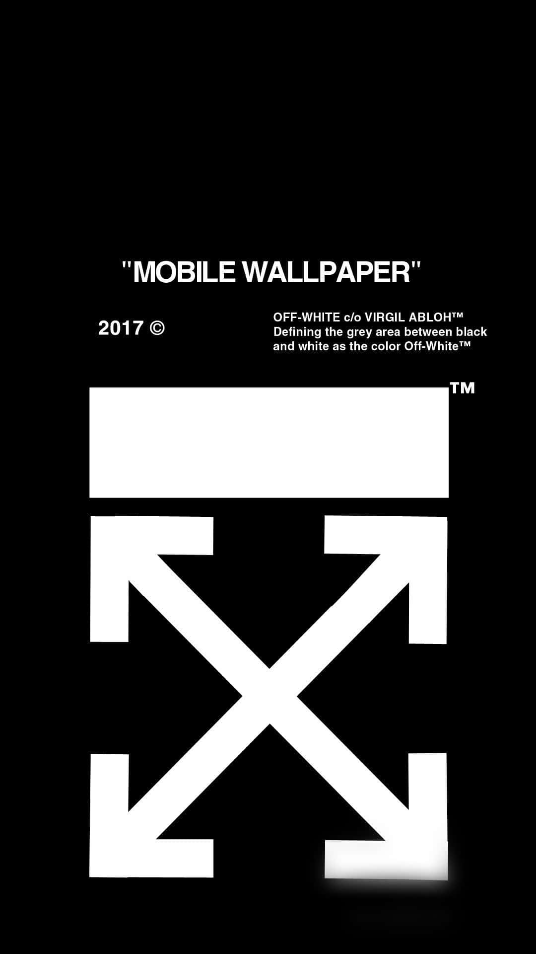 桌布 壁紙 — 大膽的白色Off-White標誌，帶有箭頭和文字，置於純黑背景上。