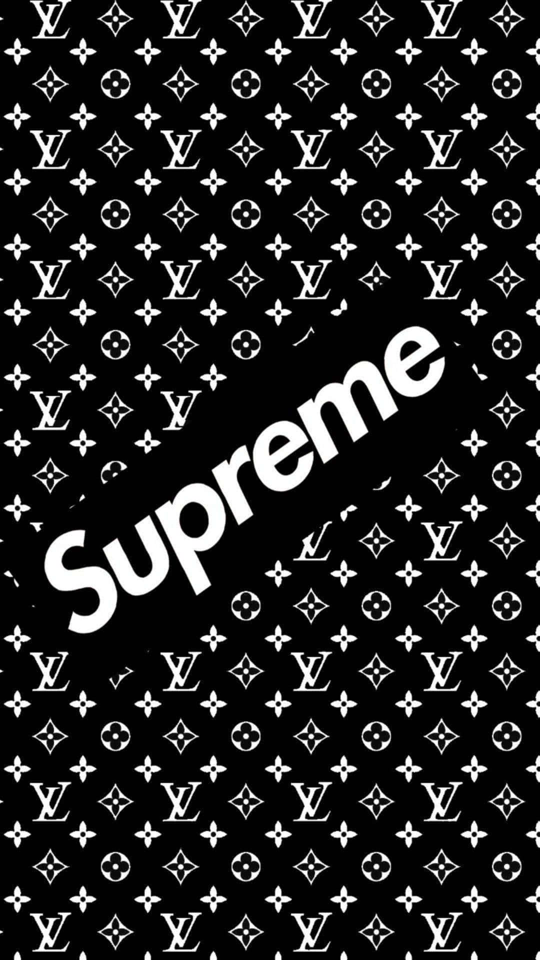 黑白桌布，Supreme標誌覆蓋在Louis Vuitton字母圖案紋理上。 — Valorant Logo 壁紙