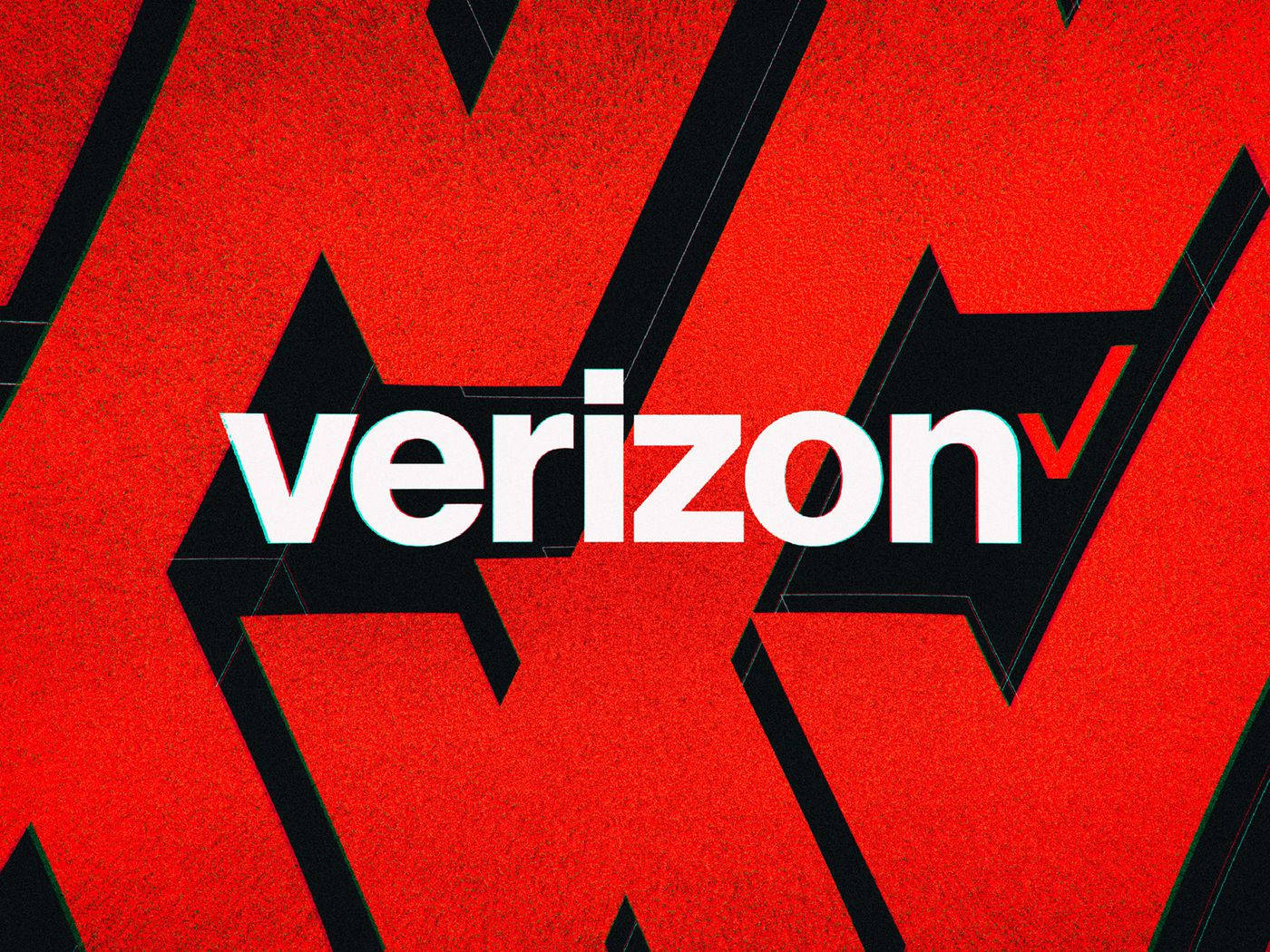 Verizon 桌布 壁紙 — 大膽的白色Verizon標誌居中在鮮紅色背景上，帶有黑色幾何V形和微妙的故障效果。