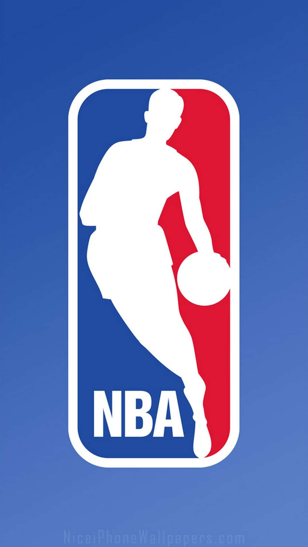 NBA標誌，藍紅背景上有一個白色籃球運動員剪影。