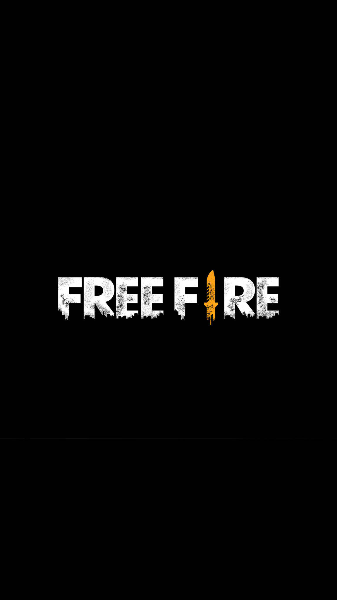 free fire 2021 桌布 壁紙 — 大膽的白色和橙色 Free Fire 標誌，帶有磨損紋理，居中在純黑色背景上。