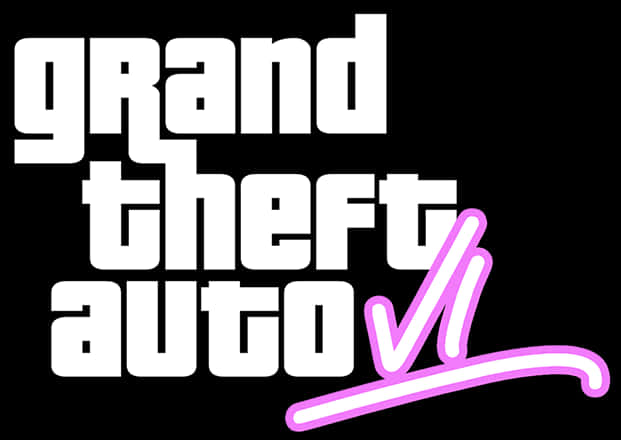 Gta 桌布 壁紙 — 大膽的白色和粉紅色霓虹燈 'Grand Theft Auto VI' 標誌，背景為 stark 黑色。