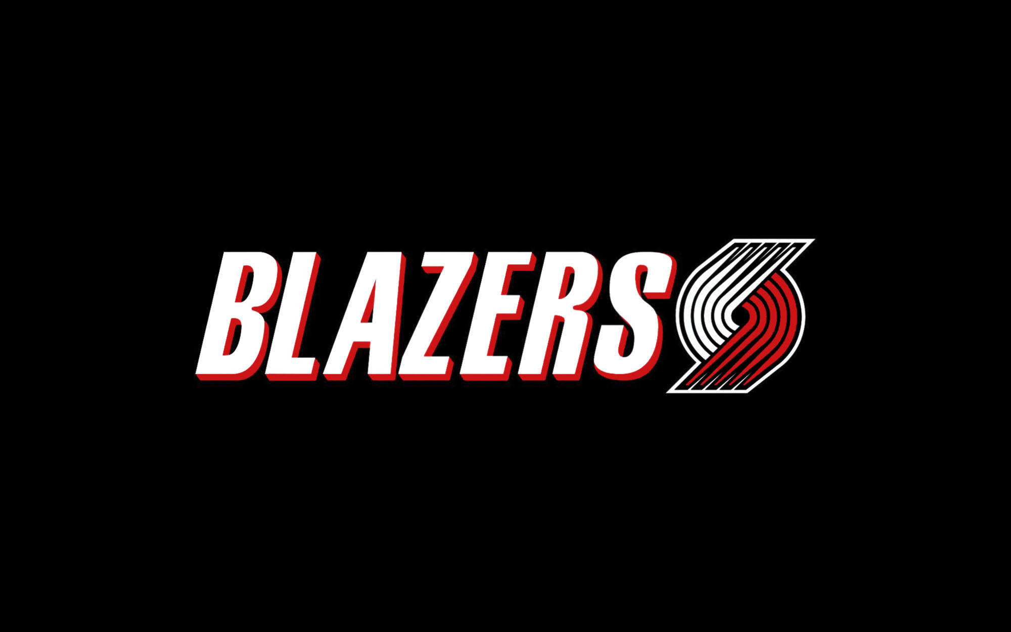 Trail 桌布 壁紙 — 大膽的白色和紅色 Blazers 標誌，帶有風格化火焰標誌，居中於純黑色背景上。