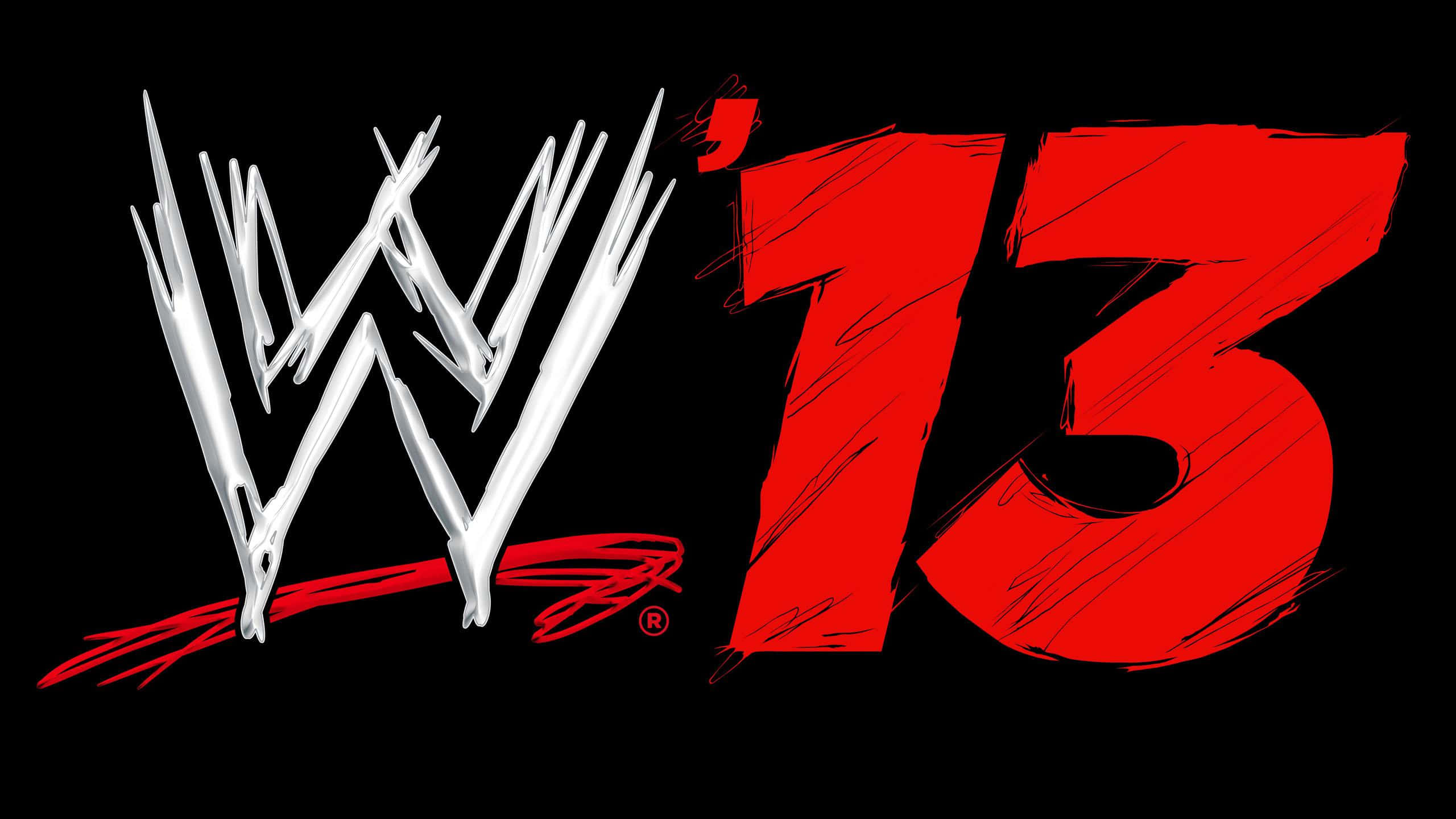 WWE Logo 桌布 壁紙 — 大膽的白色和紅色WWE '13標誌，帶有草圖風格的畫筆筆觸，背景為黑色。