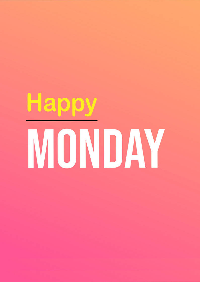 Happy Monday 桌布 壁紙 — 大膽的白色和黃色「Happy MONDAY」文字在充滿活力的粉紅到橙色漸變背景上脫穎而出。