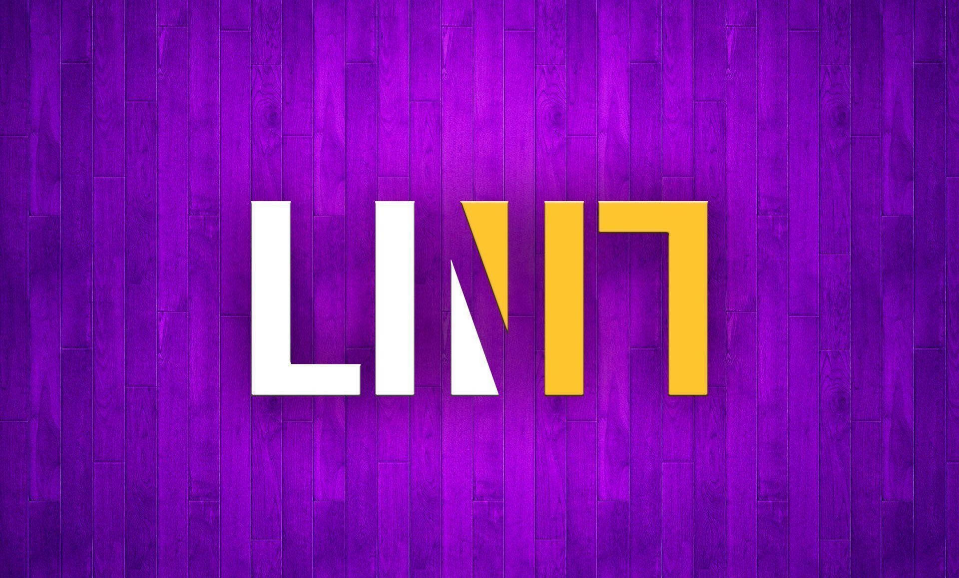 Lin 桌布 壁紙 — 大膽的白色和黃色「LIV」標誌在充滿活力的紫色木板背景上脫穎而出。