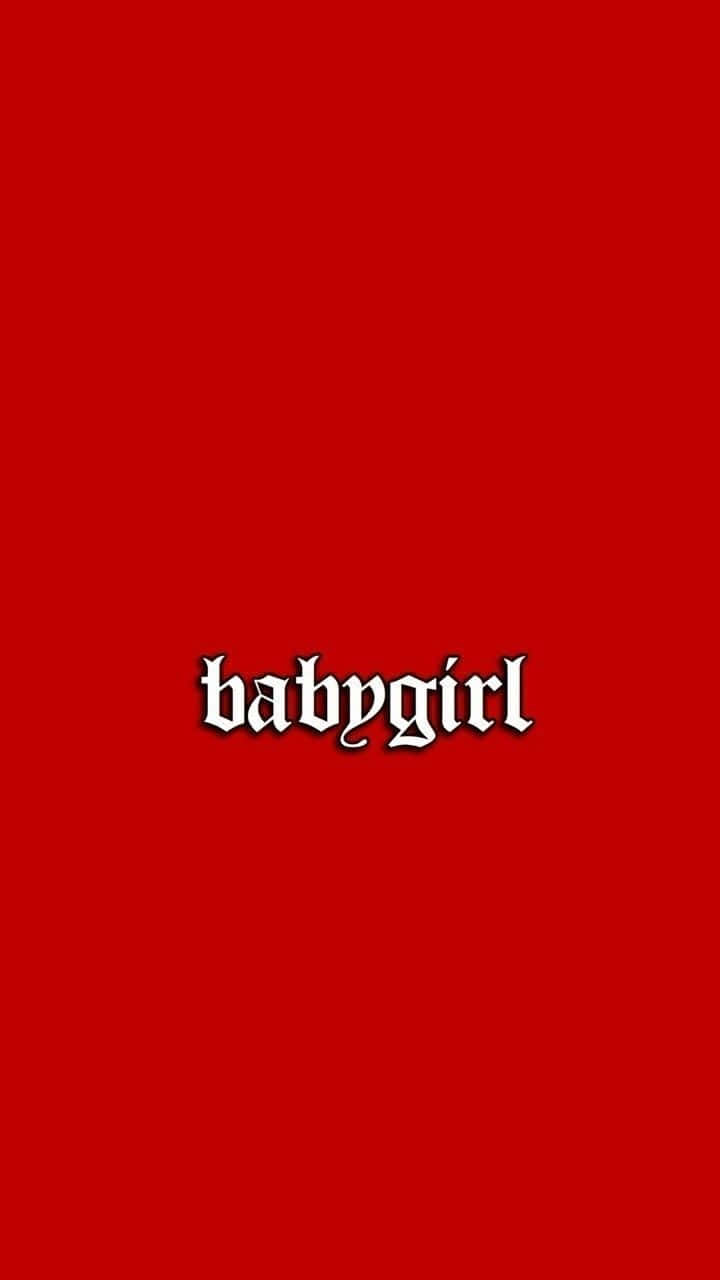紅色動圖 桌布 壁紙 — 大膽的白色哥德式文字 babygirl 居中顯示在純色鮮紅色背景上。