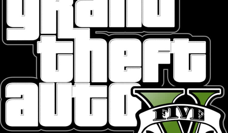Gta Logo 桌布 壁紙 — 大膽的白色塗鴉風格文字在純黑色背景上寫著「Grand Theft Auto V」，並帶有綠色 V 標誌。