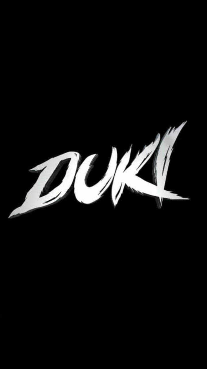 標誌 桌布 壁紙 — 大膽的白色塗鴉風格文字拼出 DUKI，在純黑色背景上脫穎而出。
