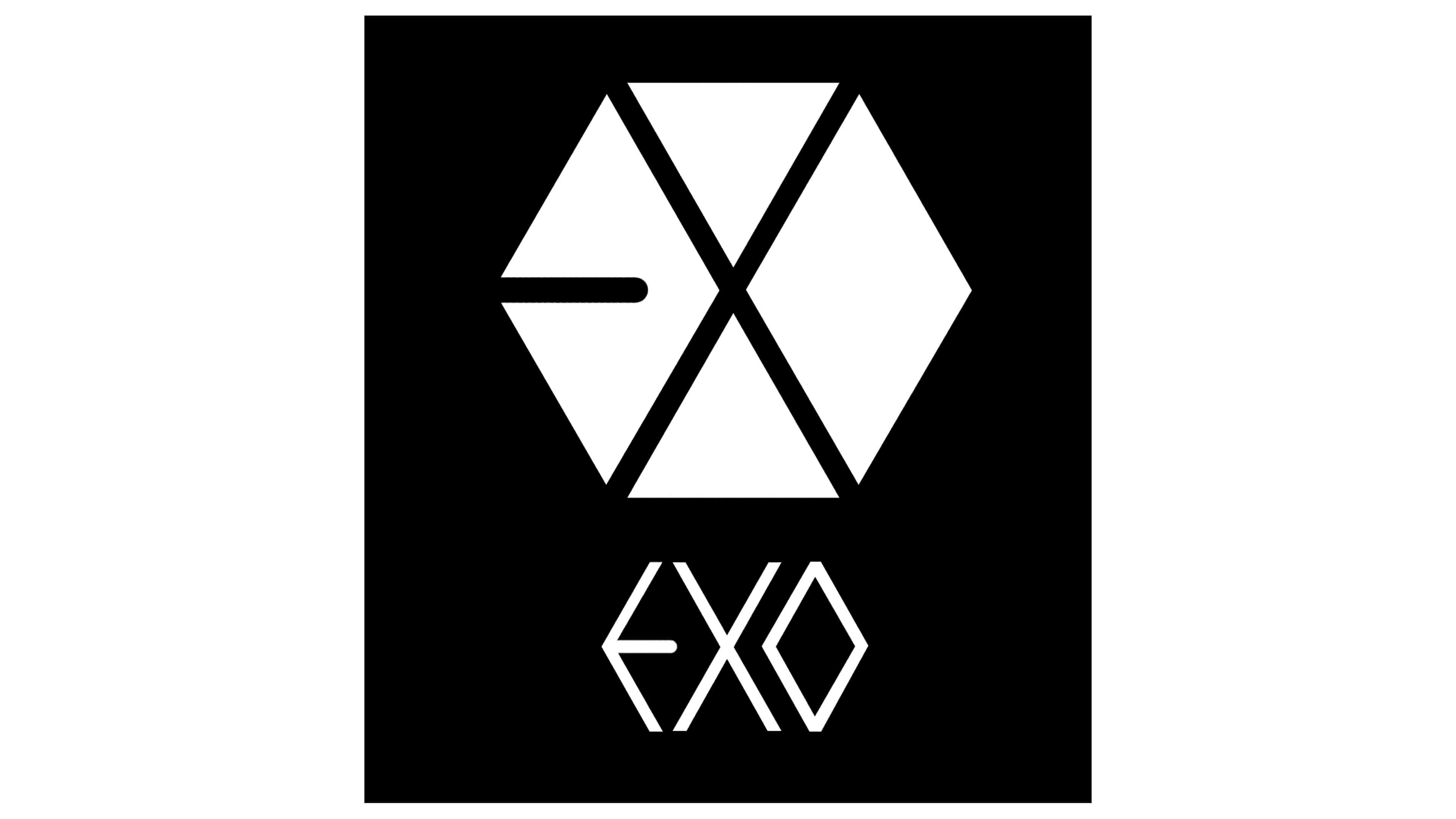 EXO 桌布 壁紙 — 大膽的白色幾何EXO標誌，純黑色背景，簡潔極簡線條。