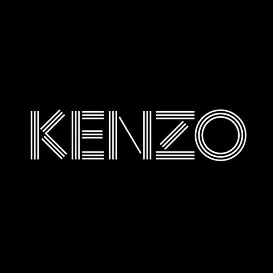 Typography 桌布 壁紙 — 大膽的白色幾何KENZO標誌居中，置於簡潔極簡線條的純黑背景上。