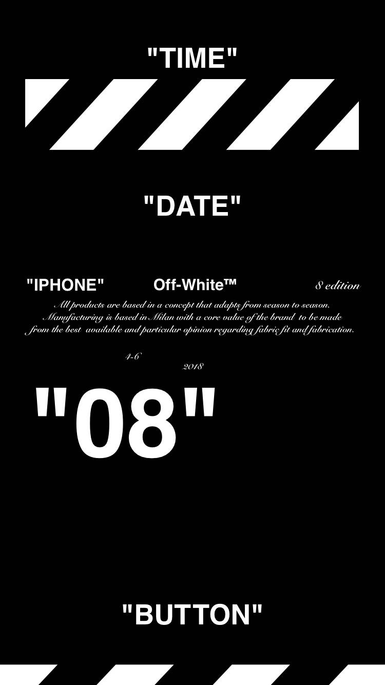 Off White 桌布 壁紙 — 大膽的白色文字和幾何形狀在 stark 黑色背景上創造出極簡科技主題設計。
