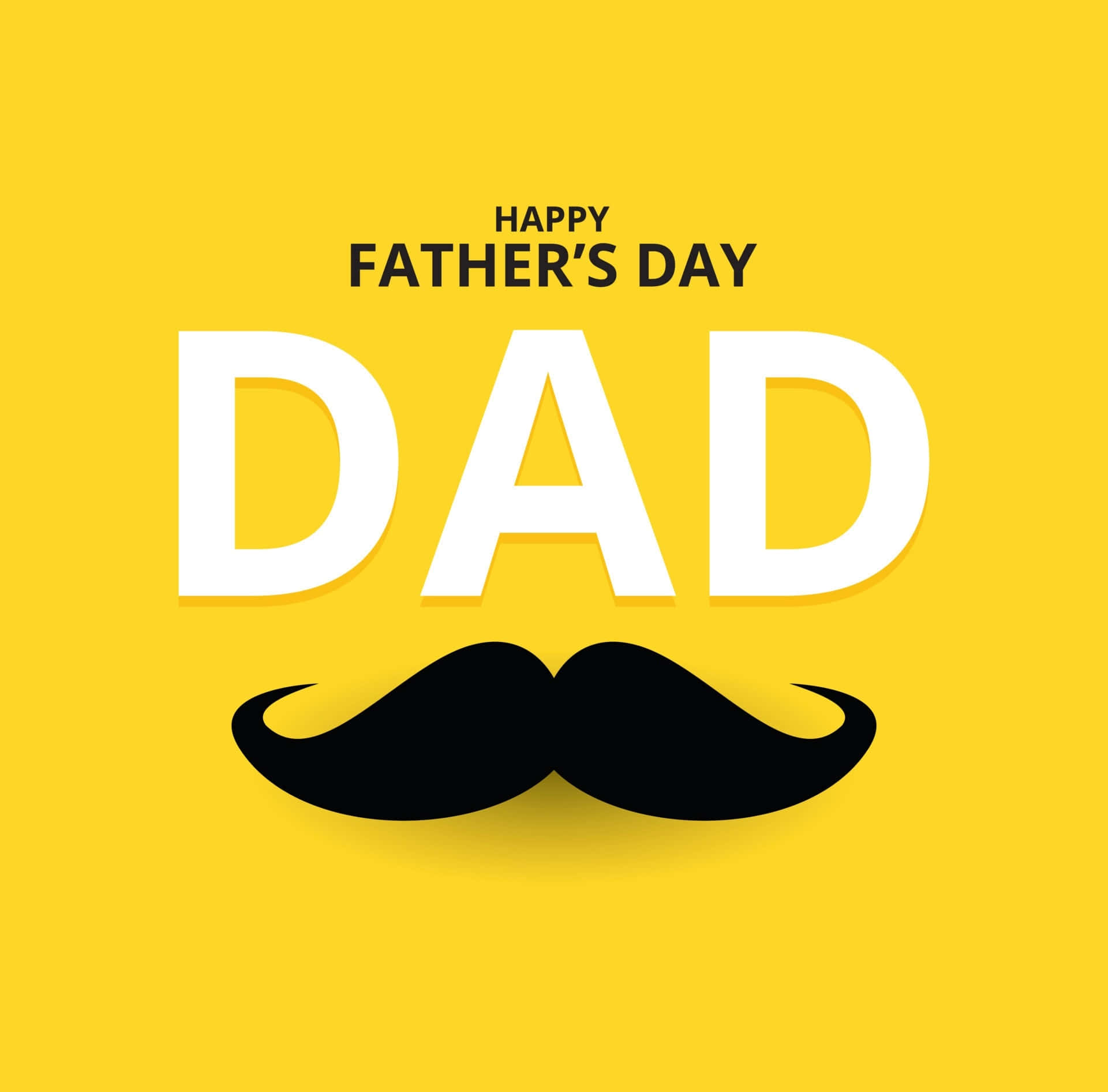Fathers Day 桌布 壁紙 — 大膽的白色文字在鮮黃色背景上顯示父親節快樂，並帶有黑色鬍子圖案。