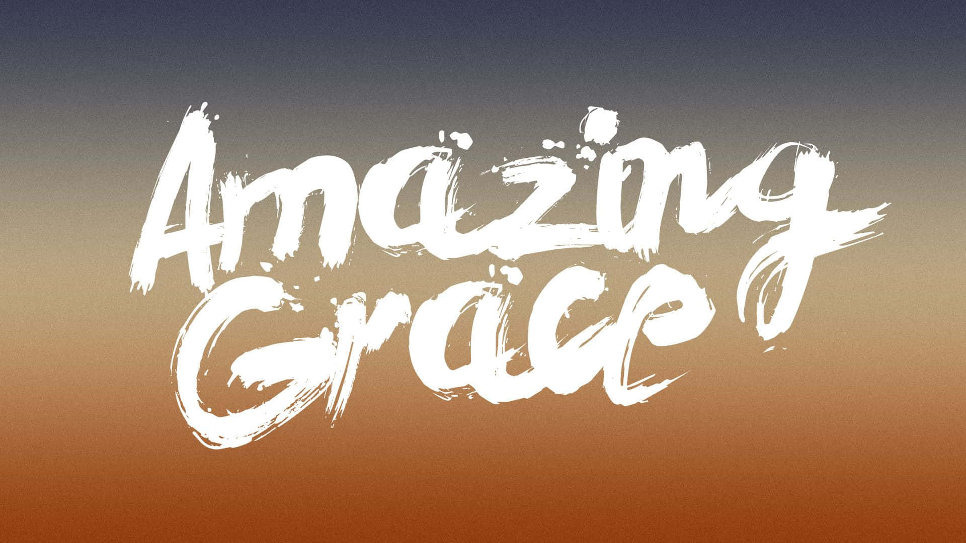 grace 桌布 壁紙 — 大膽的白色筆觸文字「Amazing Grace」漂浮在溫暖的漸層日落天空上。