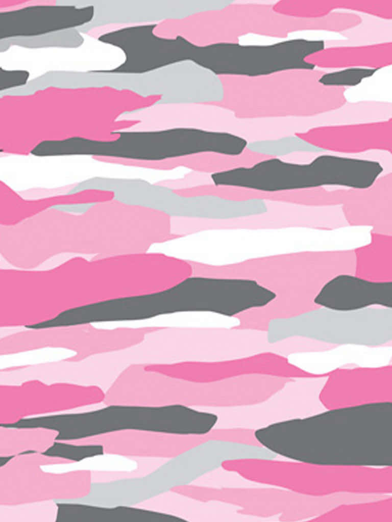 Pink Camo 桌布 壁紙 — 大膽的粉紅、灰和白色迷彩圖案，帶有柔和混合的筆觸和抽象有機形狀。