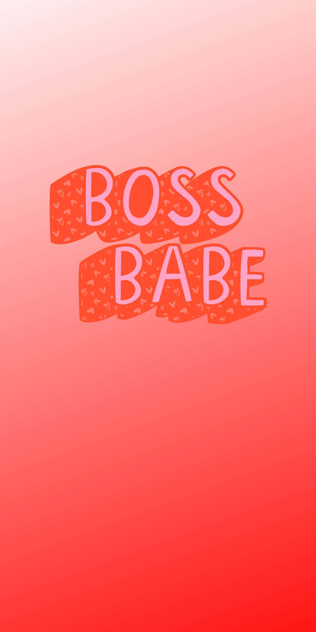 漸層 桌布 壁紙 — 大膽的粉紅和橙色漸變背景，上面有「BOSS BABE」字樣，採用俏皮的粉紅字體，橙色方塊內有愛心圖案。