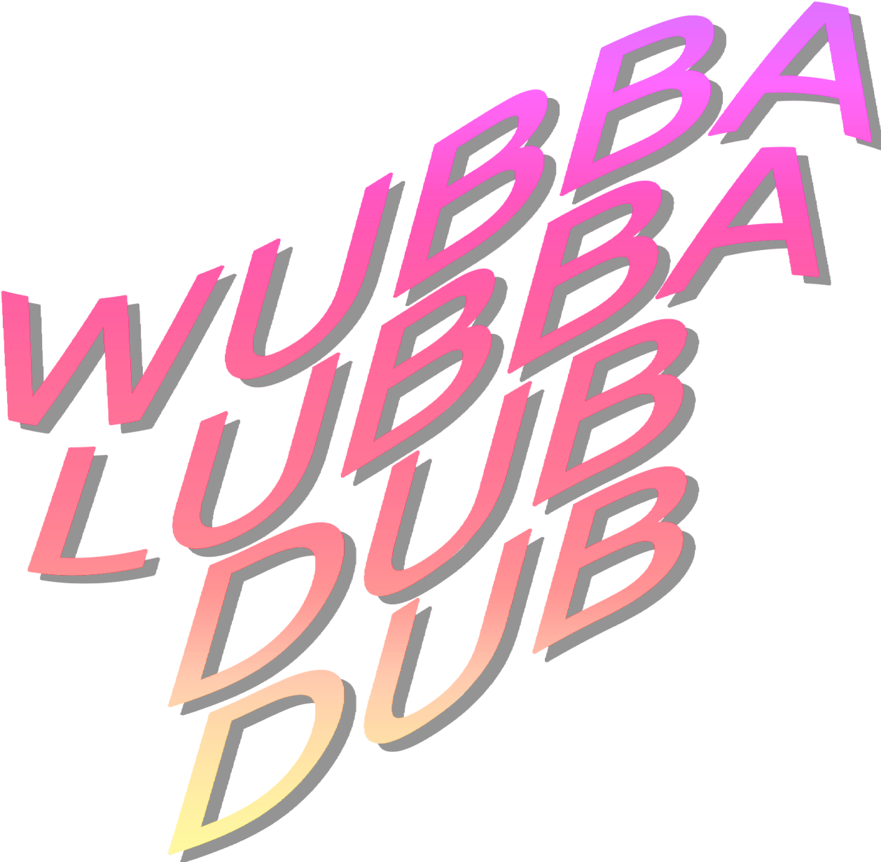美學 Tumblr 桌布 壁紙 — 大膽的粉紅和黃色漸變文字，在黑色背景上斜拼寫「WUBBA LUBBA DUB DUB」。