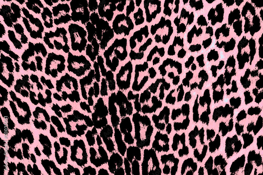 Pink Leopard Print 桌布 壁紙 — 大膽的粉紅和黑色豹紋圖案，帶有紋理筆觸效果，覆蓋整個畫面。