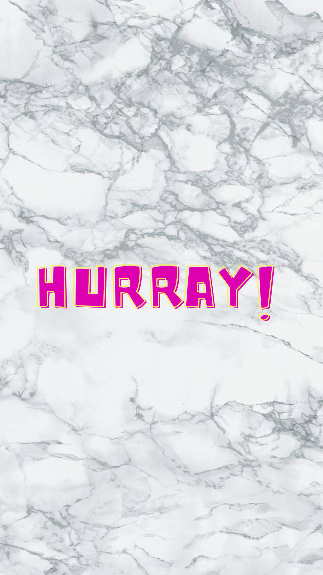 黑白 桌布 壁紙 — 大膽的粉紅色「HURRAY！」文字在白色和灰色大理石背景上突出顯示。
