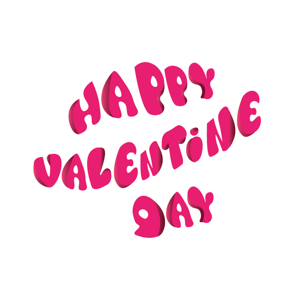 happy valentine day 壁紙 — 大膽的粉紅色3D字母在乾淨的白色背景上以俏皮的彎曲排列拼出happy valentine day。