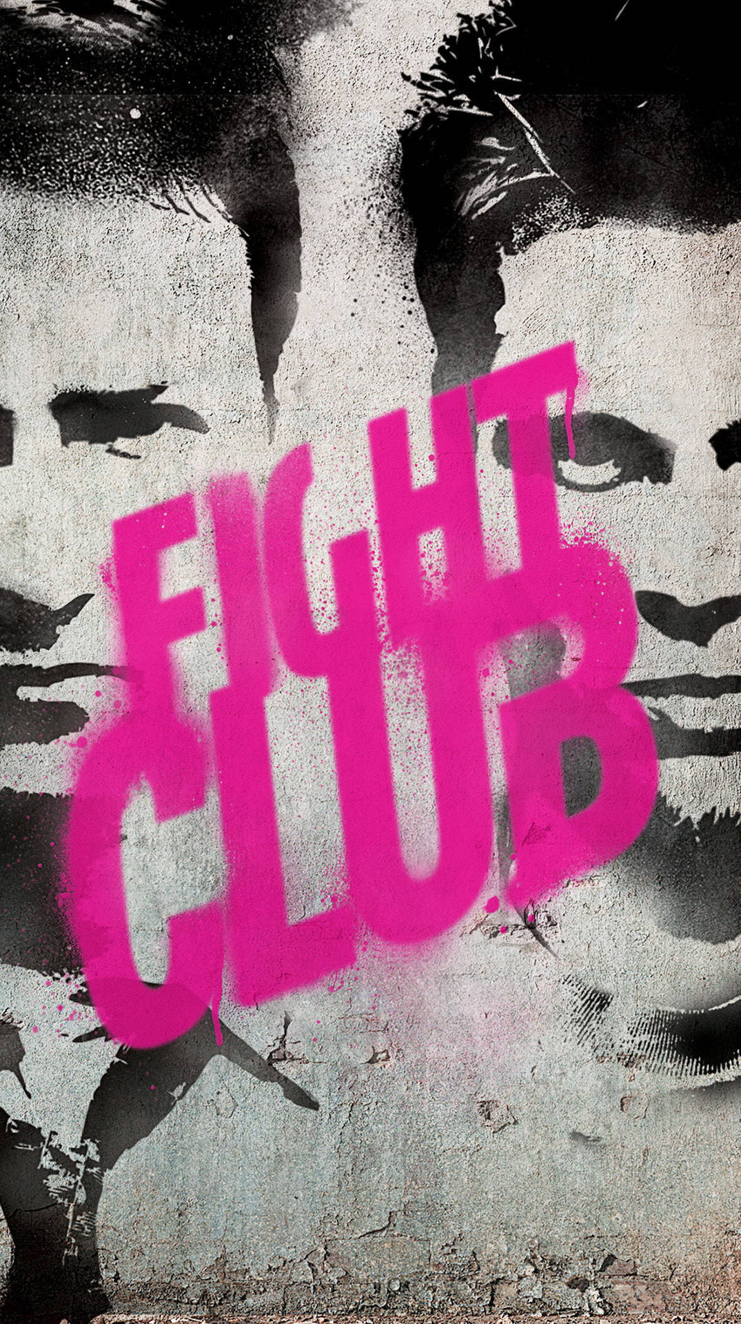 粉紅色噴漆「FIGHT CLUB」覆蓋在一個黑白牆壁壁畫上，畫的是一個男人的臉。 — 塗鴉 GIF 壁紙