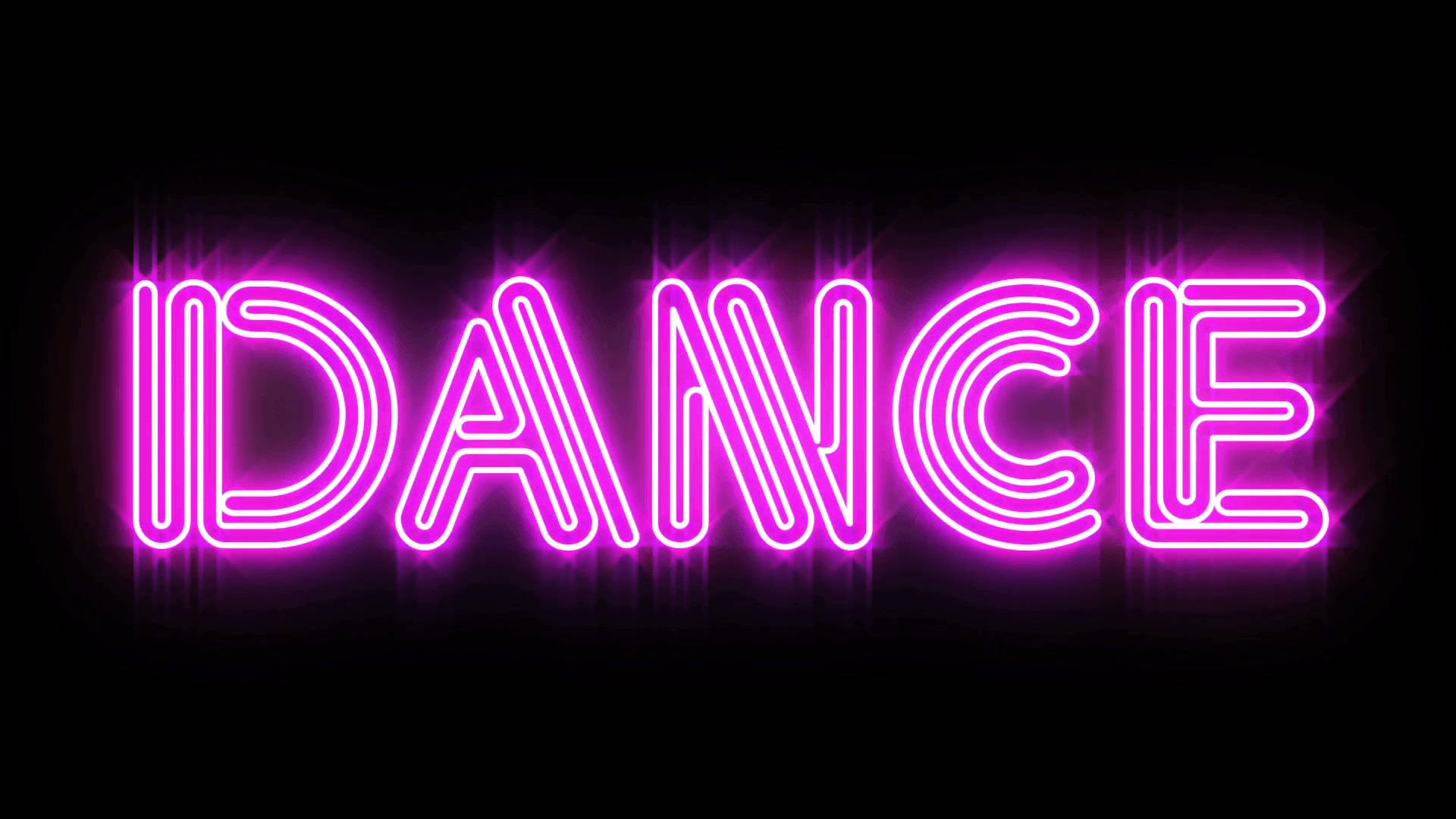 Dance 桌布 壁紙 — 大膽的粉紅色霓虹燈牌拼出 DANCE，在漆黑的背景上發出光芒並帶有光暈。