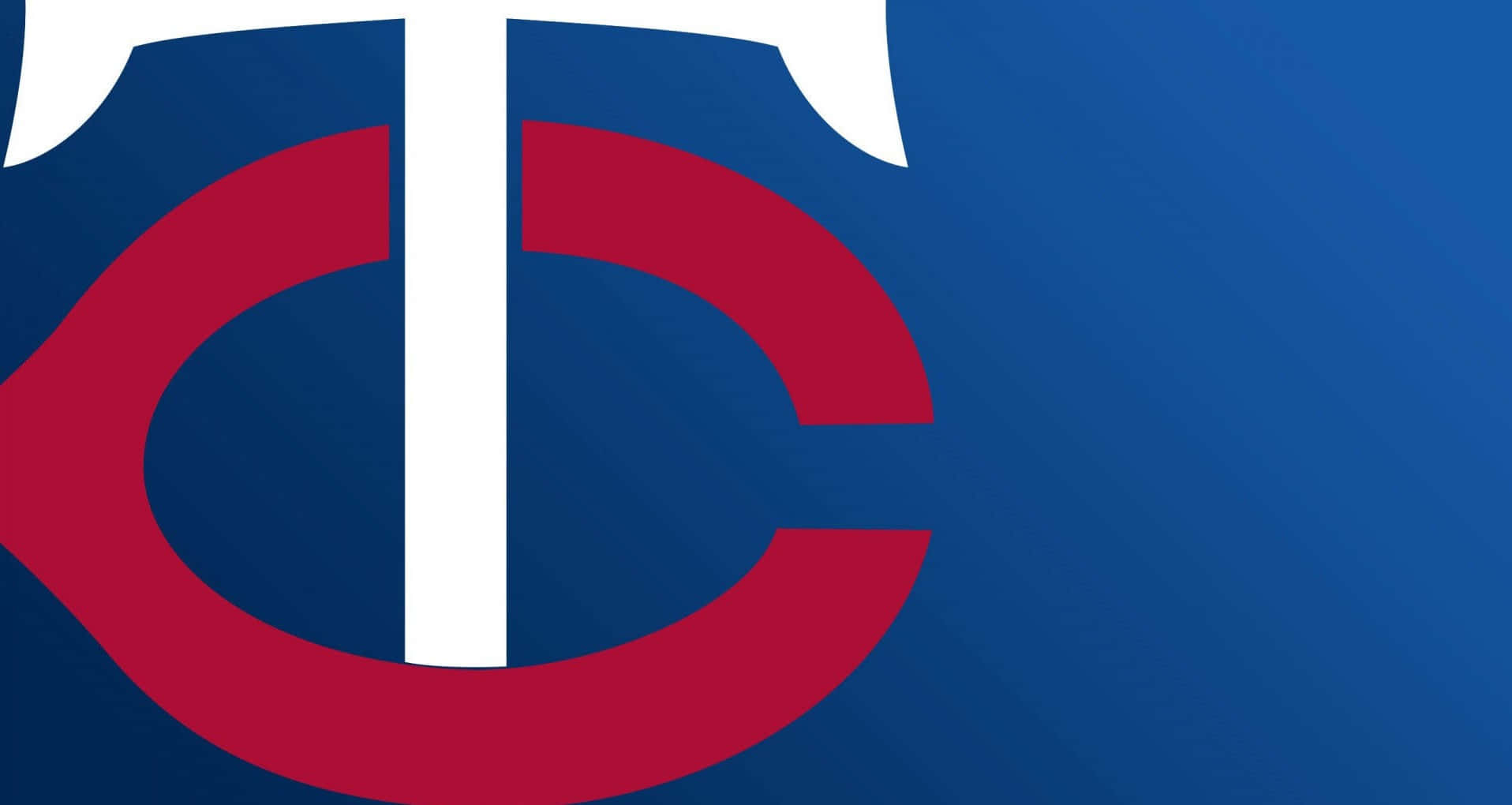MLB Teams 桌布 壁紙 — 大膽的紅、白、藍明尼蘇達雙城棒球標誌，採用簡潔幾何形狀，置於漸變藍色背景上。