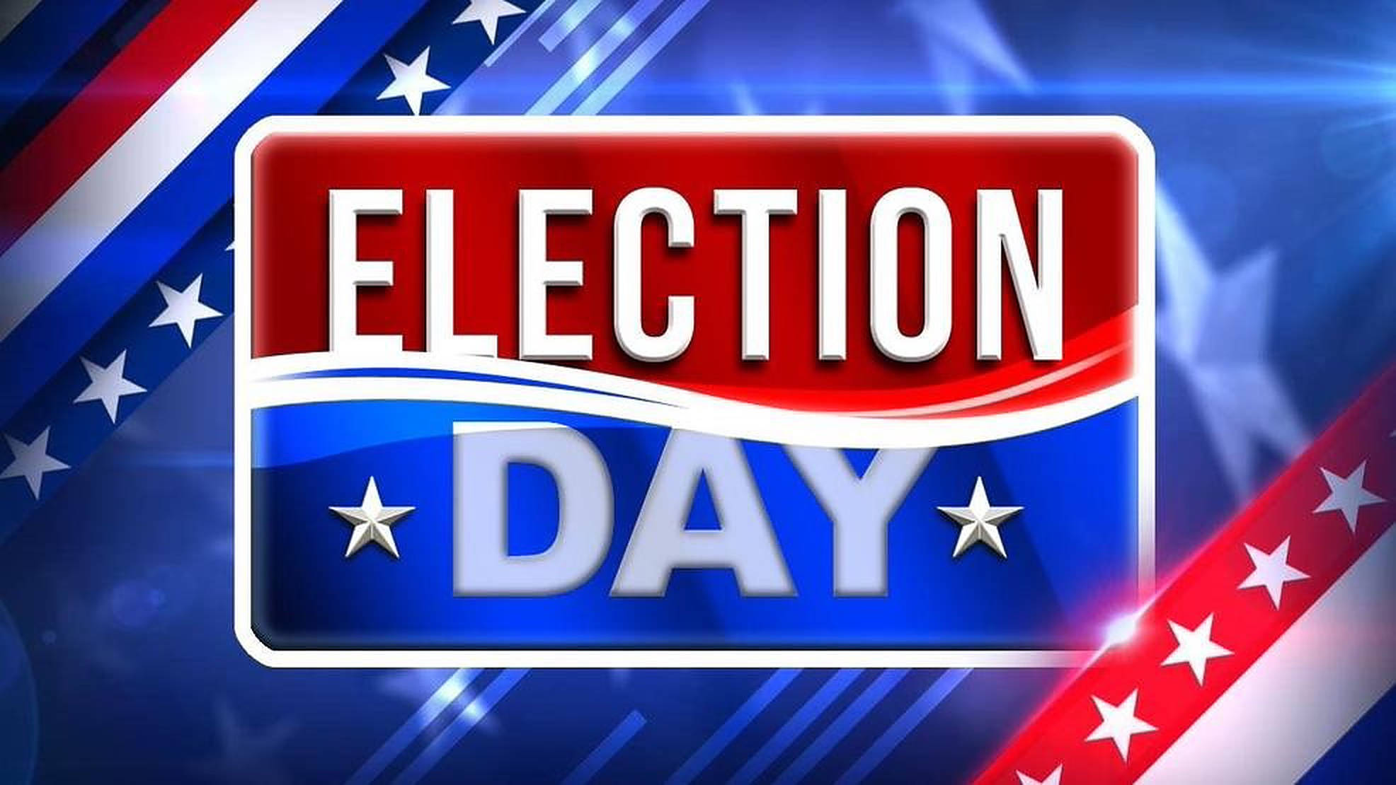 Election 桌布 壁紙 — 大膽的紅、白、藍選舉日圖案，帶有星星和條紋，背景動態發光。