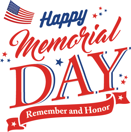 Memorial Day 桌布 壁紙 — 大膽的紅、藍、白 'Happy Memorial Day' 文字，配以美國國旗星星和橫幅，向陣亡將士致敬。