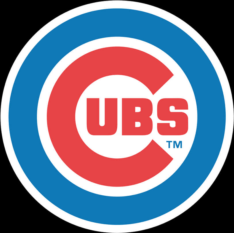 Chicago Cubs Logo 桌布 壁紙 — 大膽的紅、藍、白圓形標誌，黑色背景上以粗體字顯示CUBS字樣。