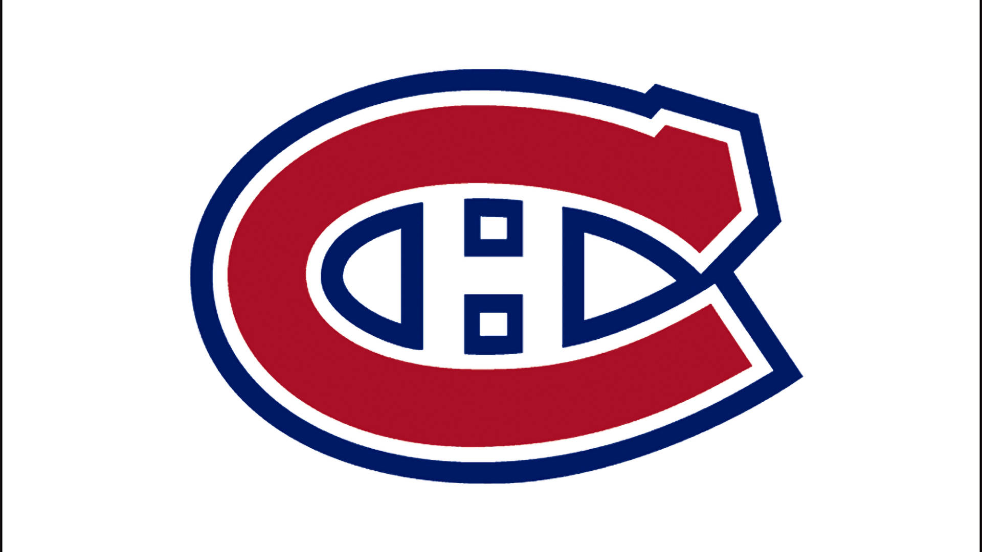 Canadiens 桌布 壁紙 — 大膽的紅、藍、白蒙特婁加拿大人隊標誌，帶有風格化的C和CH徽章，置於純白背景上。